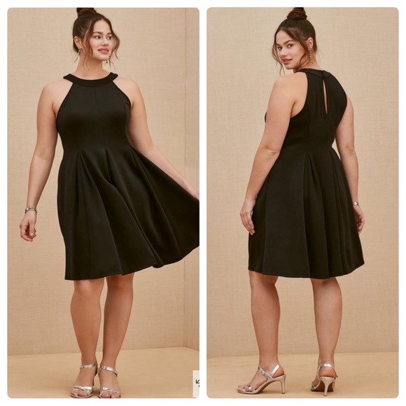 torrid Dresses & Skirts - Torrid Mini Scuba Fluted Dress Black Party Sleeveless Fit & Flare Size 10 L (00)